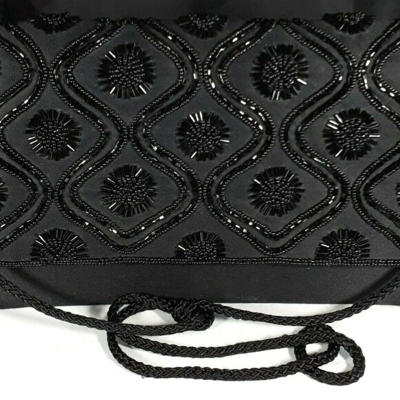 Carla Marchi Evening Purse/Clutch Black Satin Crossbody Hand-Beaded - Picture 2 of 10